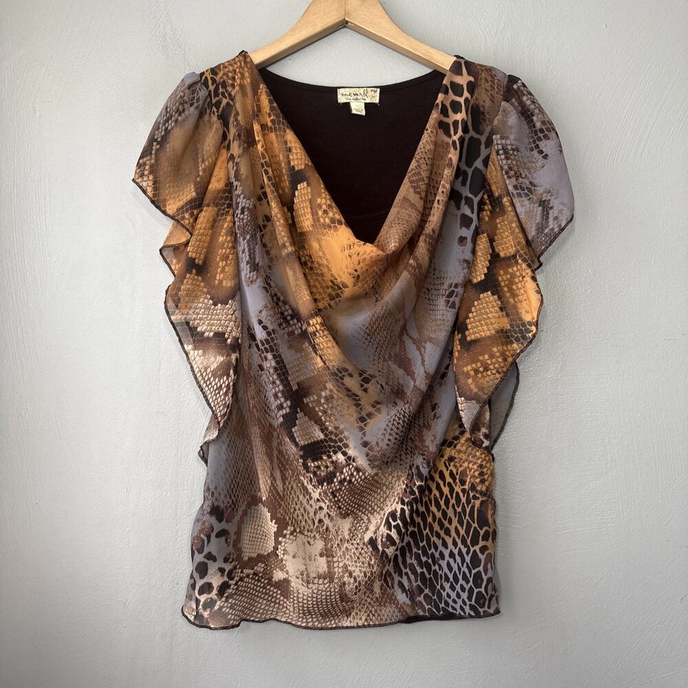 Indie Sleaze Drape Top Size Medium Petite Snakeskin Print Goblincore Earthy Y2K